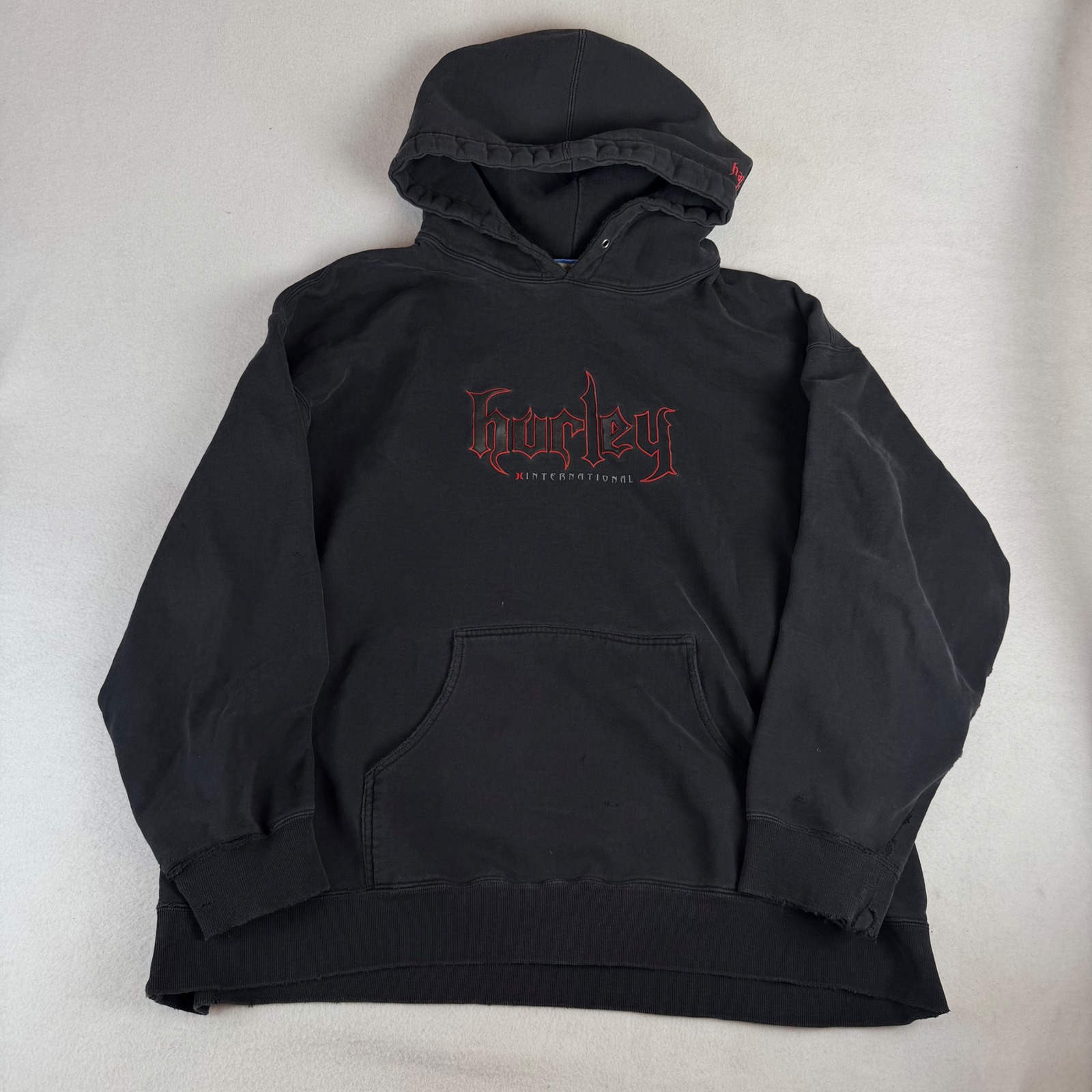 90s Hurley International Vintage Mens Xl Faded Black Goth Pullover Hoodie Y2k